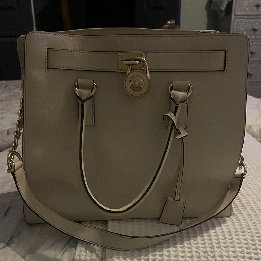 Michael Kors Cream Satchel with Gold Accents